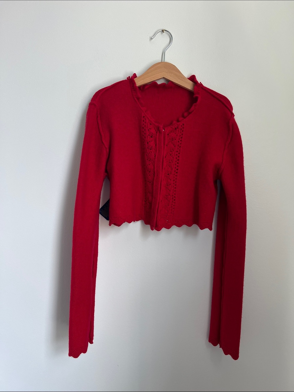Polo by Ralph Lauren | Kids Bright Red Cropped Cardigan Scalloped Edges Sz XL - Picture 10 of 11